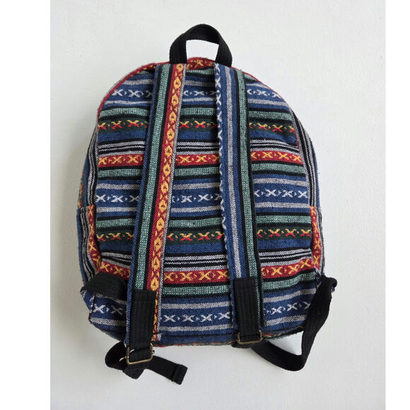 Vintage Blue Woven Backpack Southwestern Boho Festival Cotton Bag main image 4